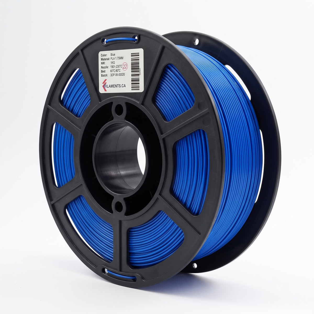 Standard PLA Silk Blue 1.75mm filament on a plastic spool